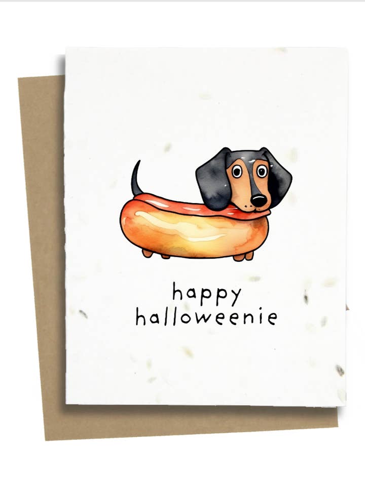 Carte d'Halloween avec teckel pour la vente par Greet n' Grow Plantable Cards