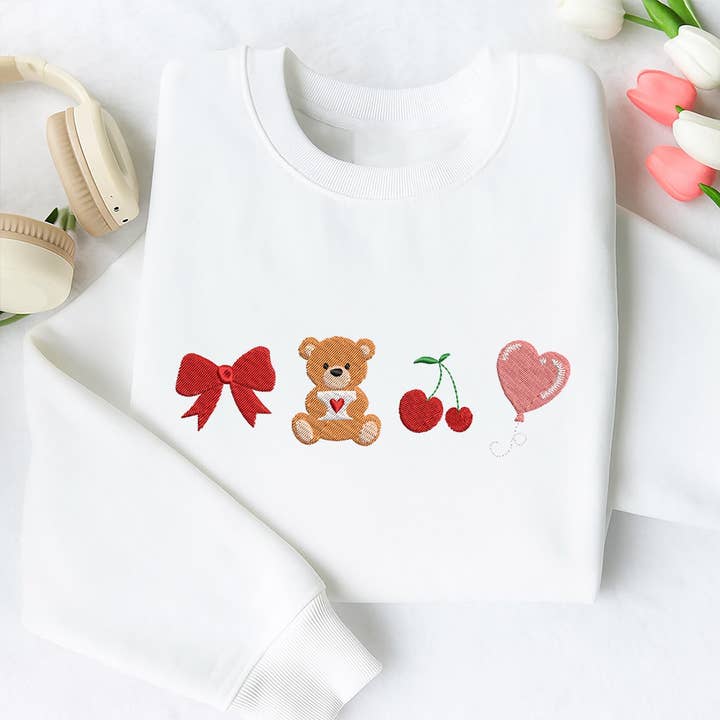 Love Bear Embroidery Tee, Valentines Bear Embroidery Sweater for wholesale by ClevorFit