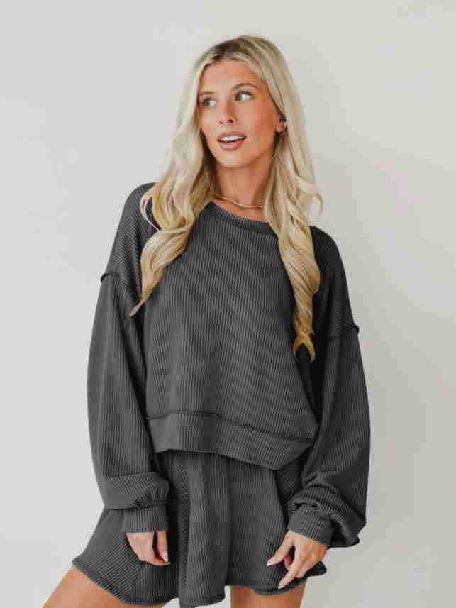 Marayn - Wholesale Top & Skirt Set - Women's - Autumn Ribbed Set Lantern Sleeve Top Pleated Skirt5