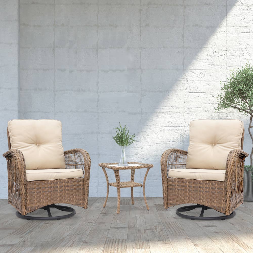 Abble - Vente Salon de terrasse - Ensemble de conversation d'extérieur en osier 3 pièces6