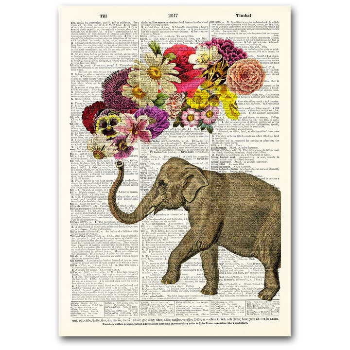 Art | Pagina del dizionario | Vintage | Elefante Fiori per la vendita all'ingrosso da parte di Vintage Dictionary Art