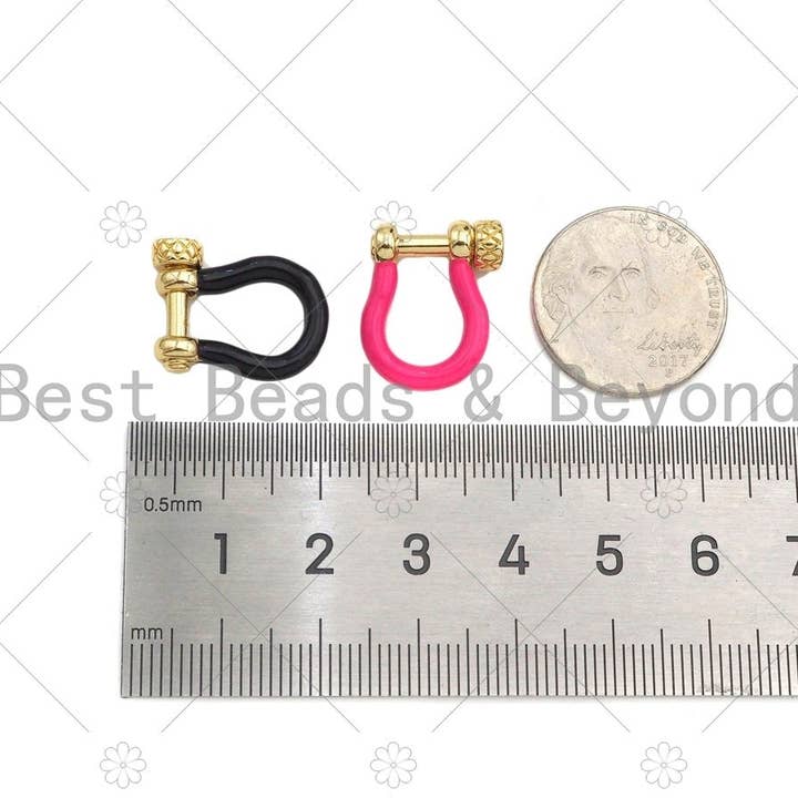 BestBeads&Beyond - Vente Fermoir - Fermoir en forme de U en émail, fermoir à boucle en émail, blanc/noir/bleu royal/rouge/rose, fermoir à boucle, 14x18mm, Sku #K1764