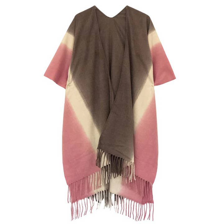 Tie Dye Pattern Kimono Poncho with Fringe for wholesale by Fashion City