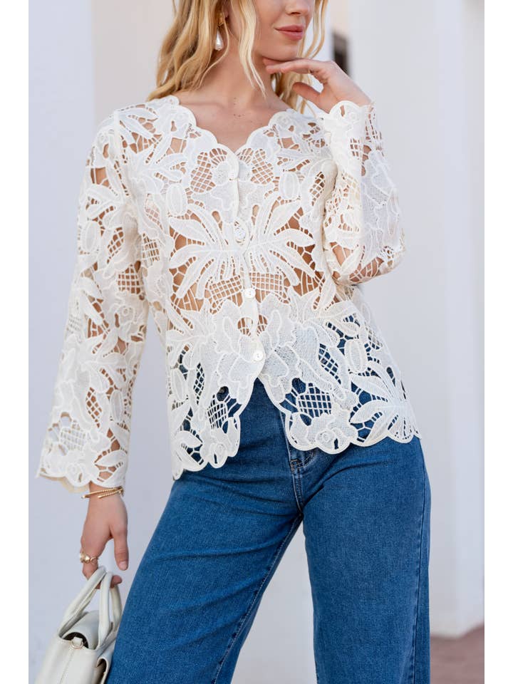 CHOKLATE PARIS - Wholesale Button Down Shirt - Women's - Chiara Cardigan in Macramé Lace - 810435