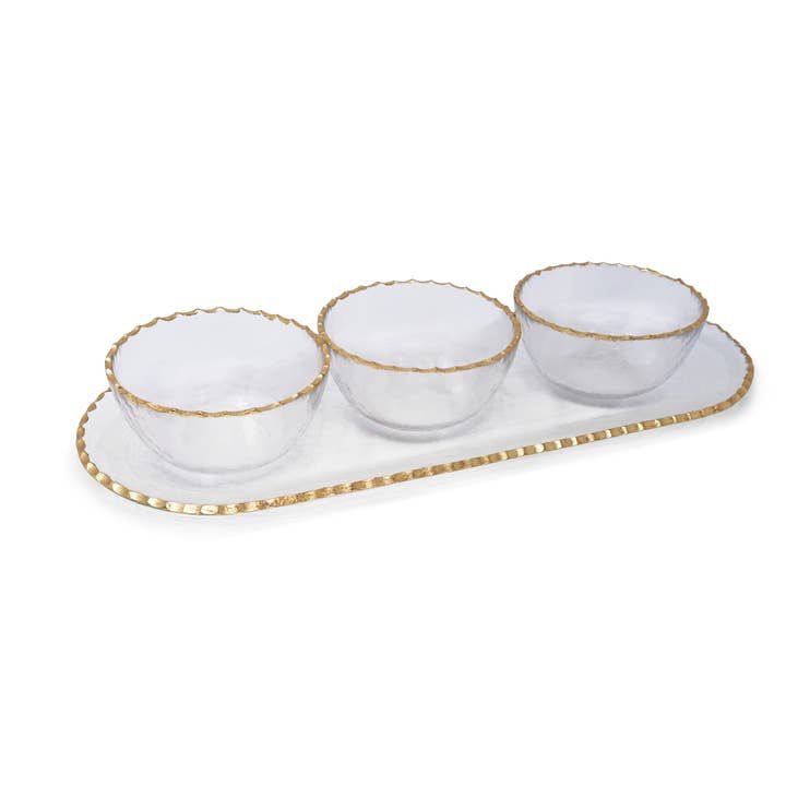 VIVIENCE - Wholesale Serve Bowl - 3 Bowl Serving Dish Gold Rim
