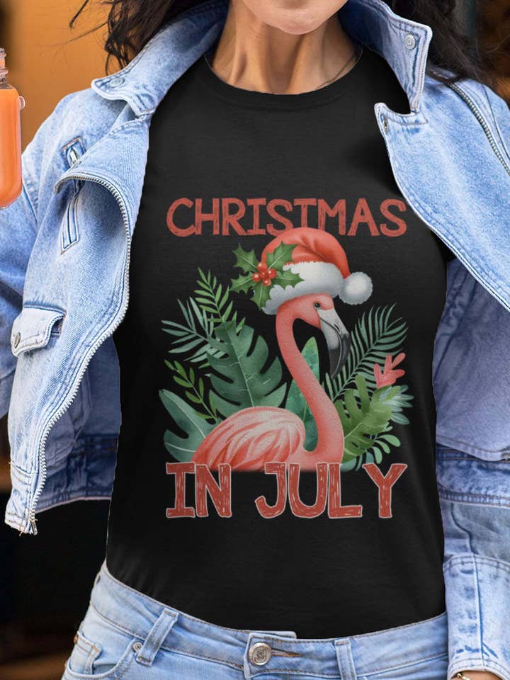 T-shirt med rund hals til kvinder | Christmas Flamingo for engroshandel hos IALD