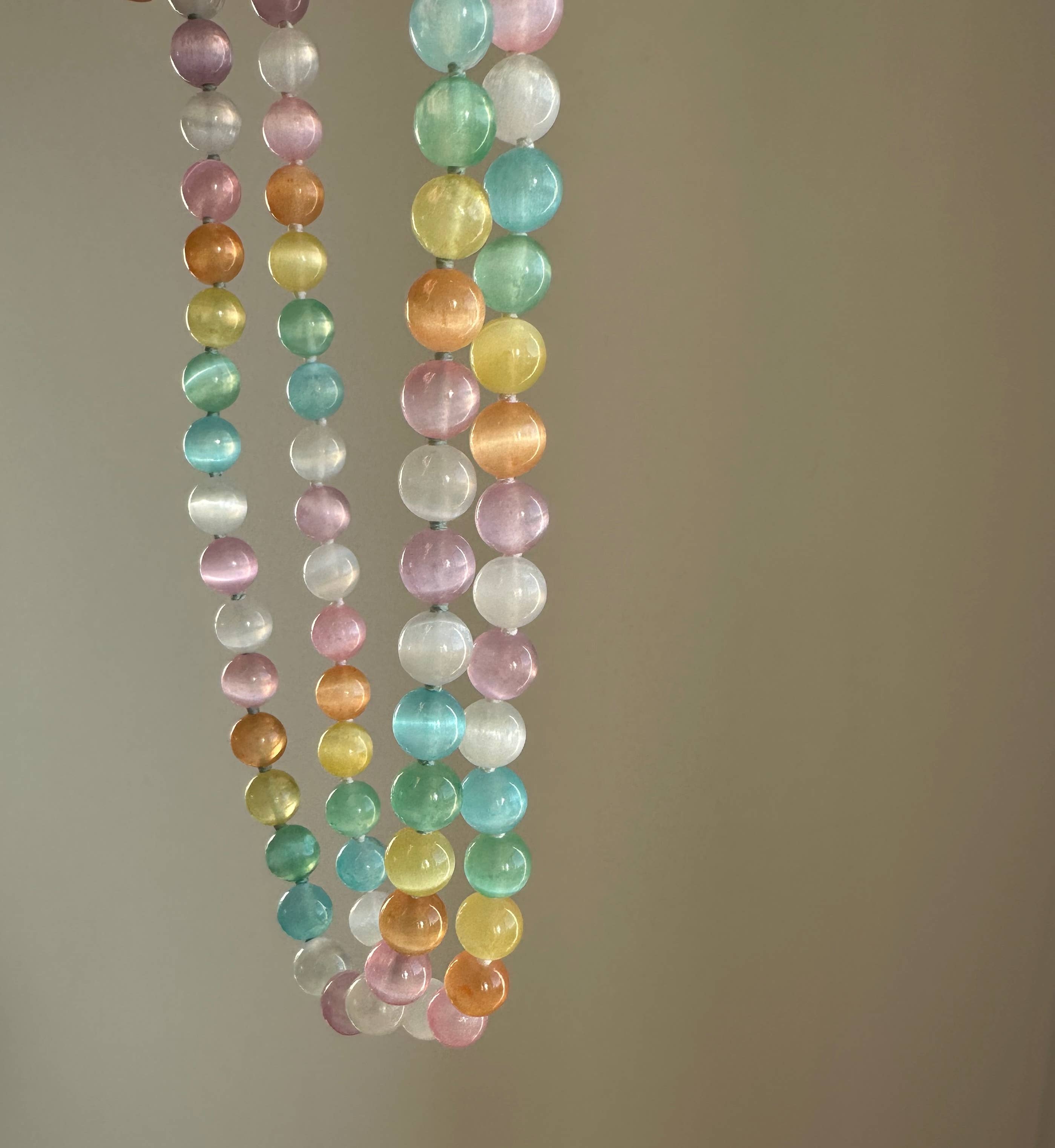 Anokhi Green | Handmade Gemstone Jewelry - Wholesale Beaded/Pearl Necklace - Crystal Necklace|Selenite Cat Eye|Summer Pastel Bead Jewelry4