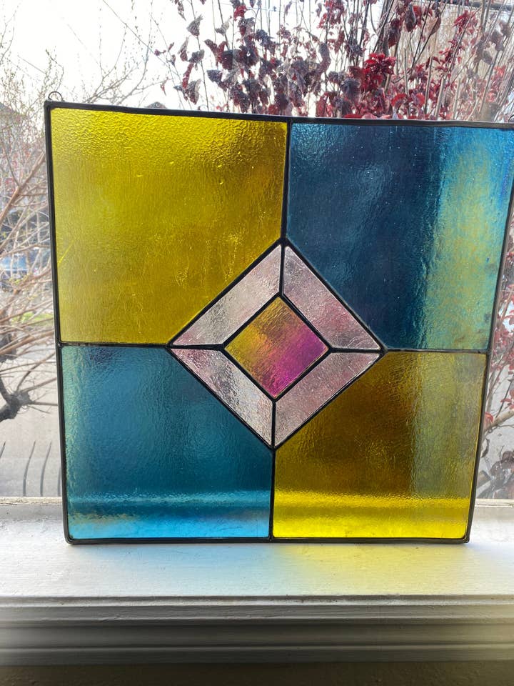 Checkered Stained Glass Window Panel for wholesale by Made By Rheal