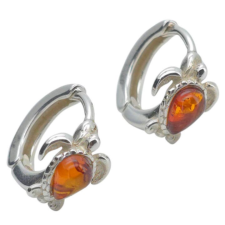 Orecchini a gancio in argento sterling con ambra e tartaruga per la vendita all'ingrosso da parte di Amberman