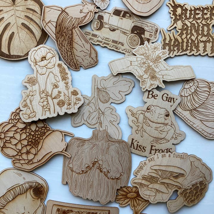 Wooden Stickers for wholesale by Owlhaired Designs