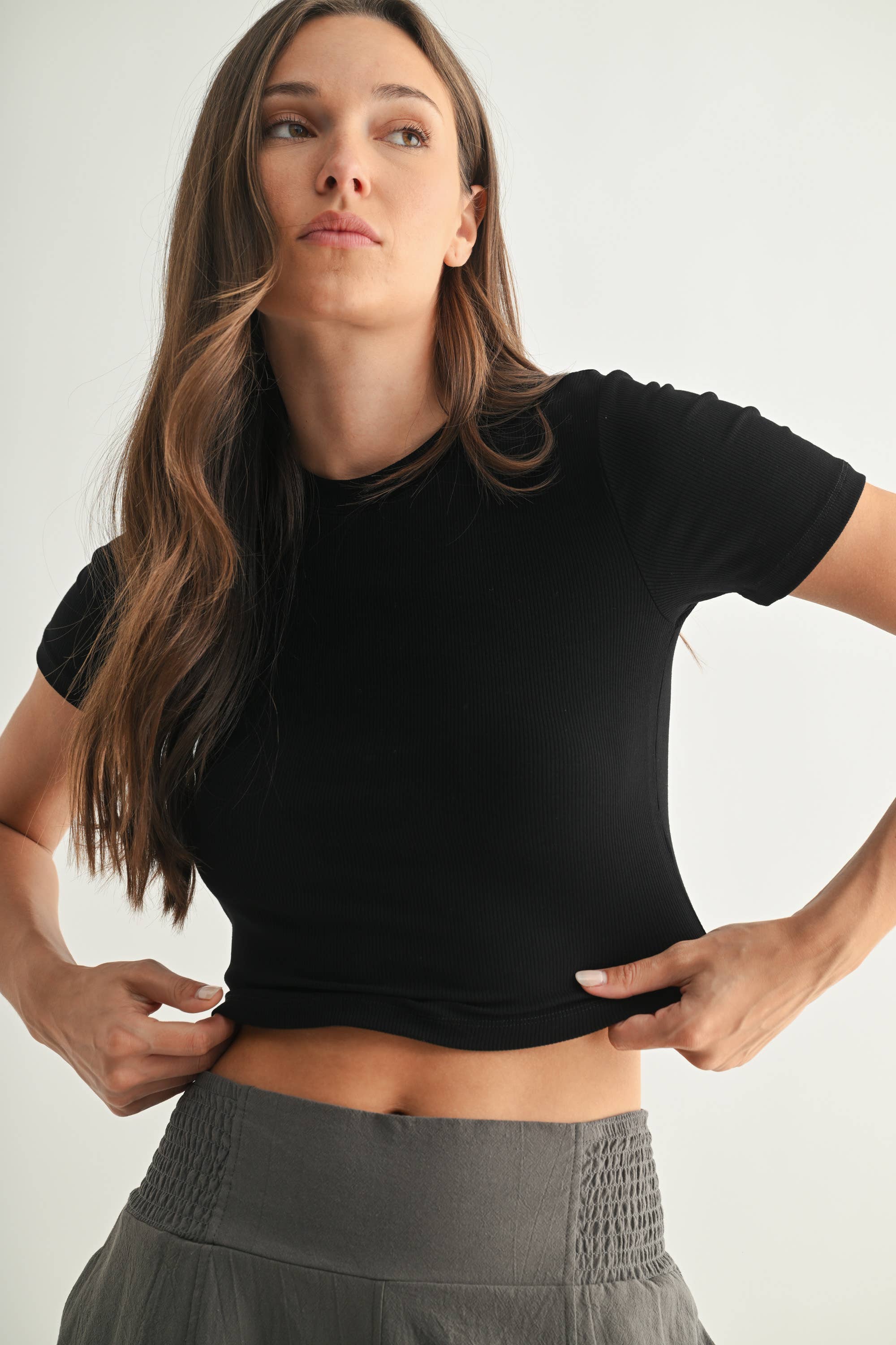 Mono B - Wholesale Athletic Top - Women's - Essential Micro-Ribbed Athleisure Baby Tee0