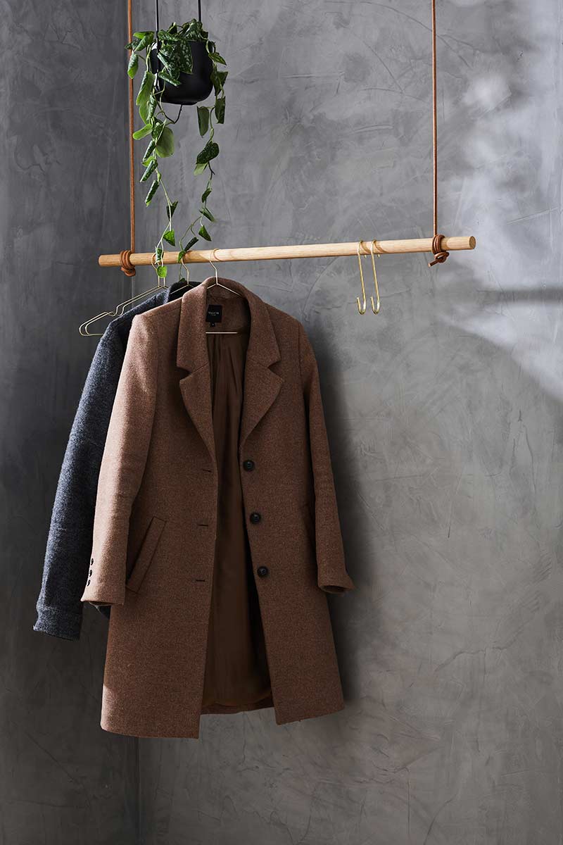 MOUD Home – Cabide por atacado – Barra para roupas de carvalho com couro natural - 100 cm2