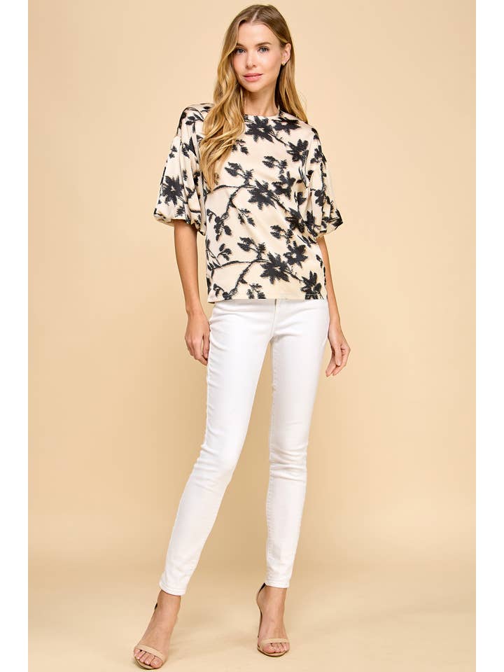 TCEC - Wholesale Blouse - Women's - CT8046-Floral Print Round Neckline Top