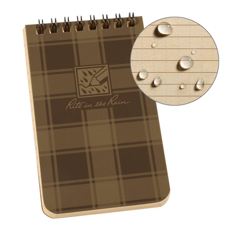 Quaderno a spirale Rite in the Rain, 7,6 x 12,7 cm, motivo tartan marrone per la vendita all'ingrosso da parte di Rite in the Rain