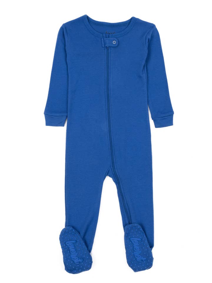 Baby Voetjes Katoenen Pyjama Effen Koningsblauw voor wholesale door Leveret Pajamas