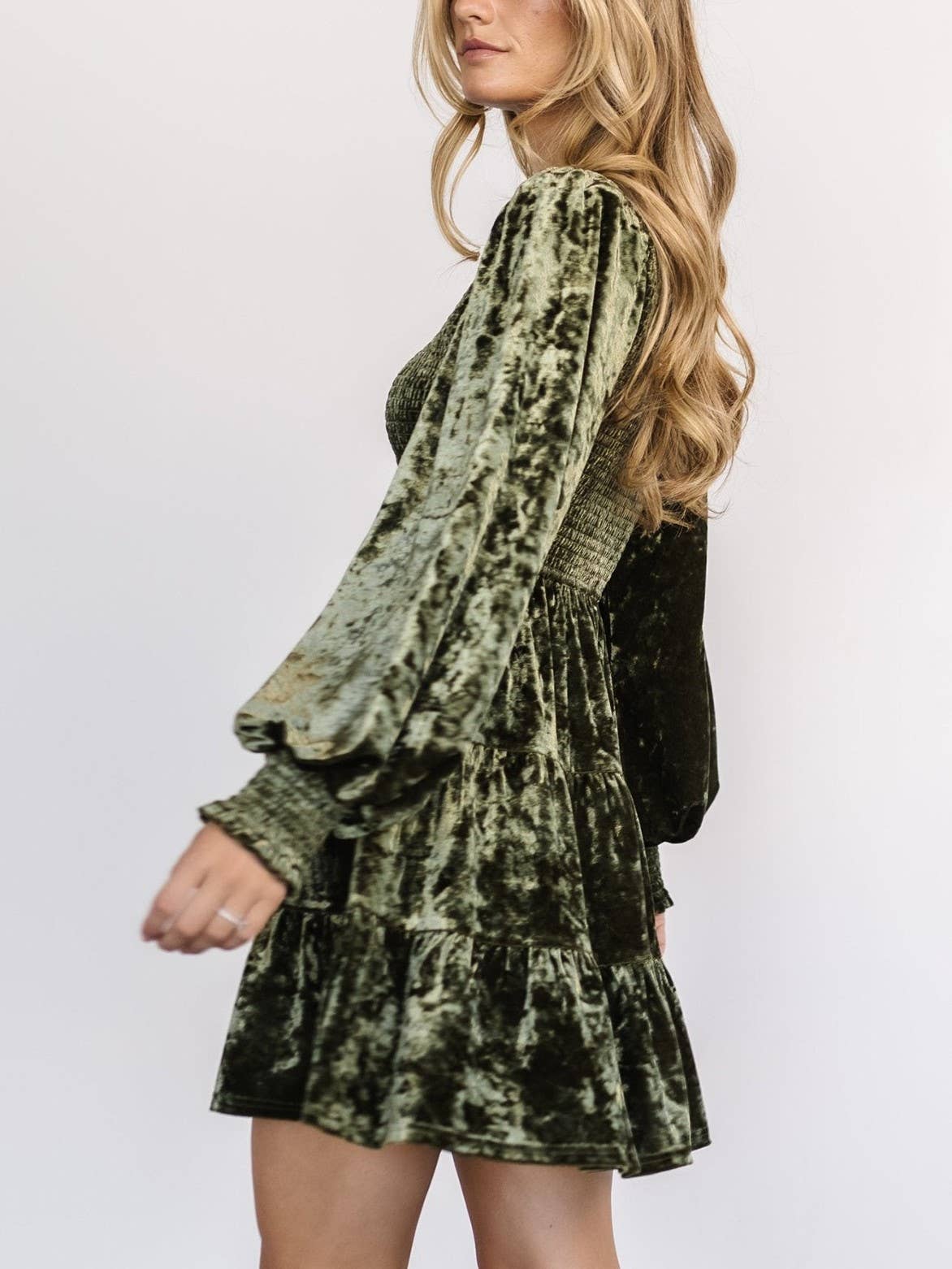 Rosa Clothing - Wholesale Dress - Women's - Velvet Ruffled Crewneck Dress10