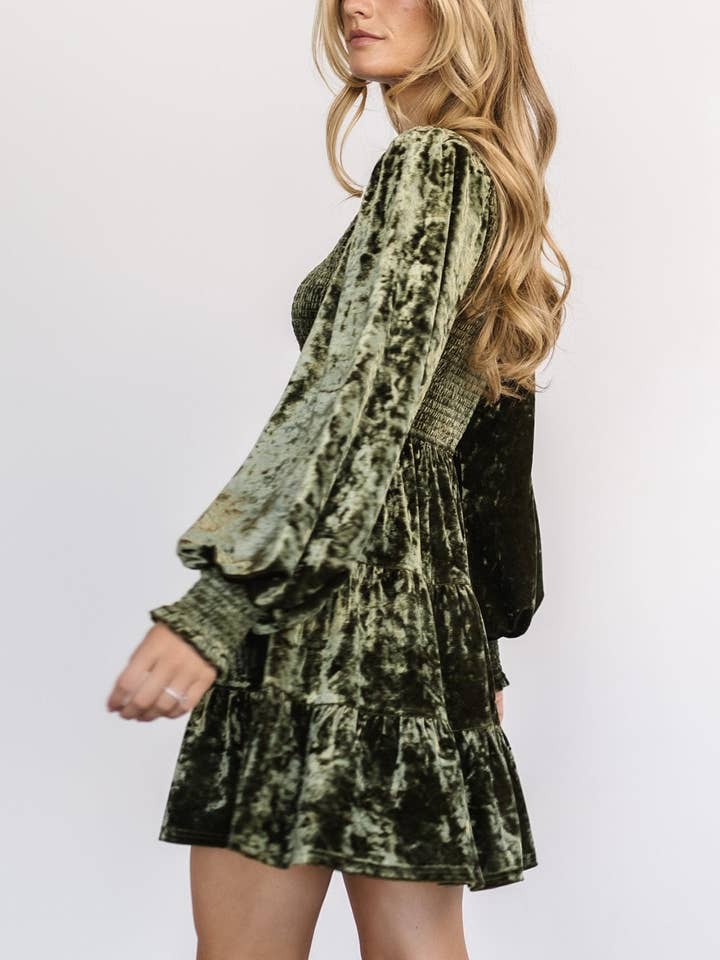 Rosa Clothing - Wholesale Dress - Women's - Velvet Ruffled Crewneck Dress10