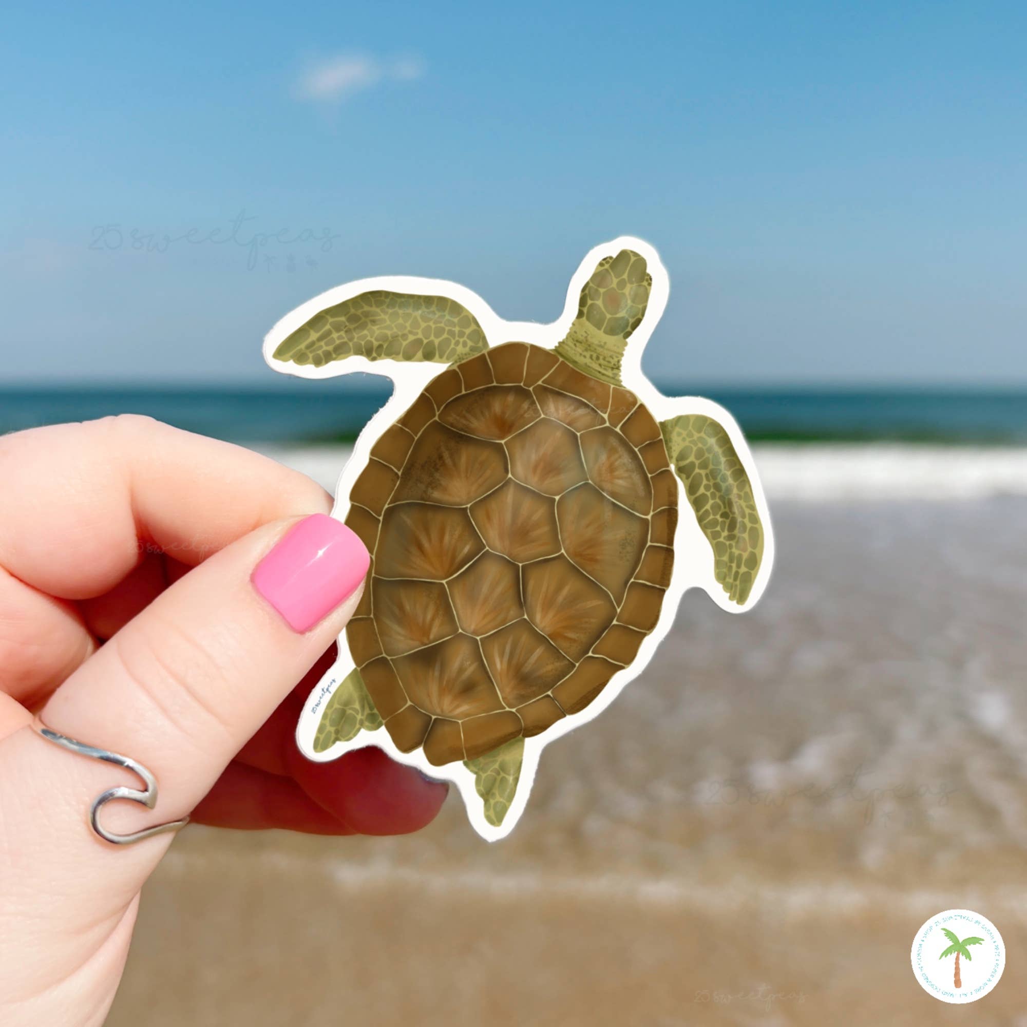 25 Sweetpeas - Wholesale Sticker - Green Sea Turtle Sticker, Beach Sticker, Coastal Wildlife3