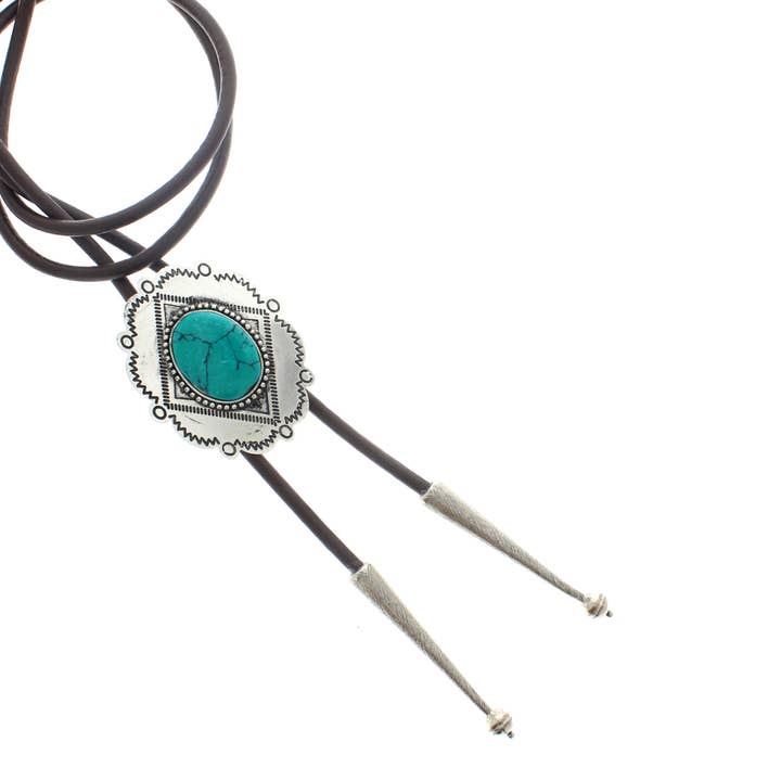 HHH Designs - Wholesale Pendant/Charm Necklace - Southwestern Turquoise Bolo Tie, Black or Brown Cord, each