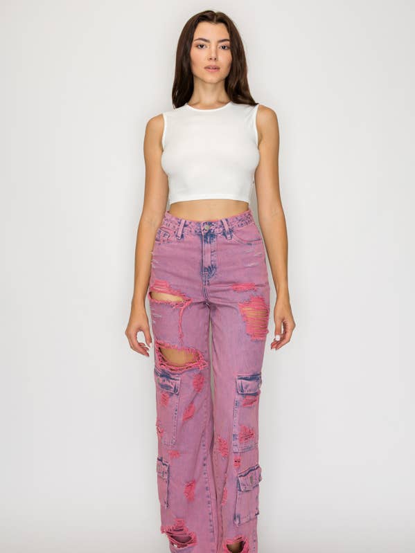 Lucienne High Rise Non Stretch Wide Leg Jeans for wholesale by Machine Jeans