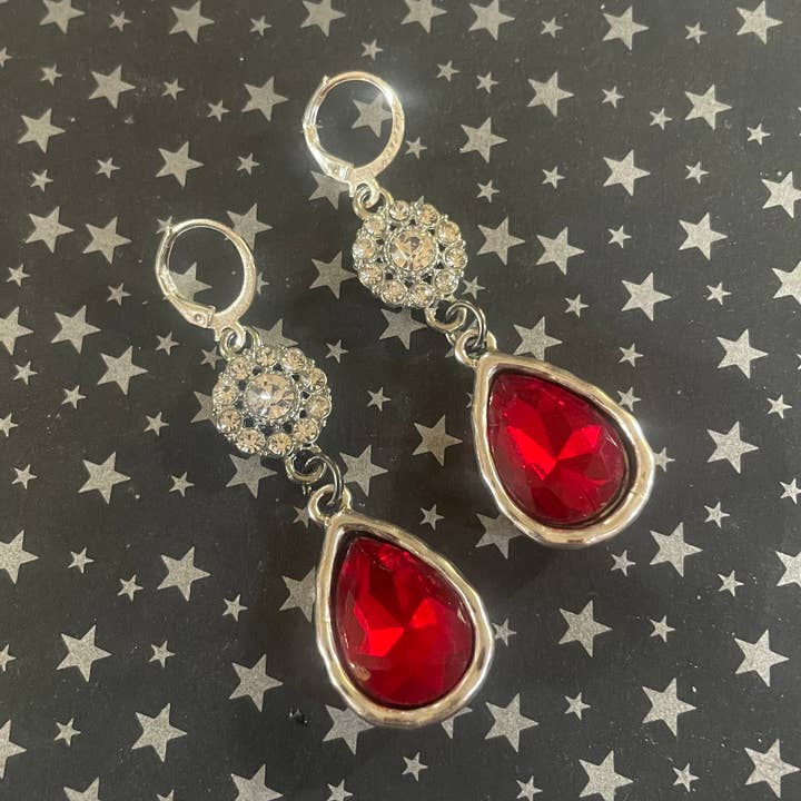 Red Crystal Teardrop Earrings-Fashion/Holiday/Gift Shop for wholesale by Savannah Hoffman Designs Artisan Jewelry