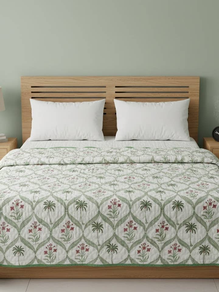 Økologisk bomuldsblomstret quilt håndlavet i Jaipur #6 for engroshandel hos Akshu & Ameirah