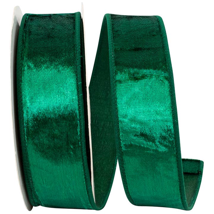 RELIANT RIBBON - Wholesale Ribbon - Gift Wrapping - Designer Plush Velvet Elite Wired Edge, Emerald, 1-1/2 In