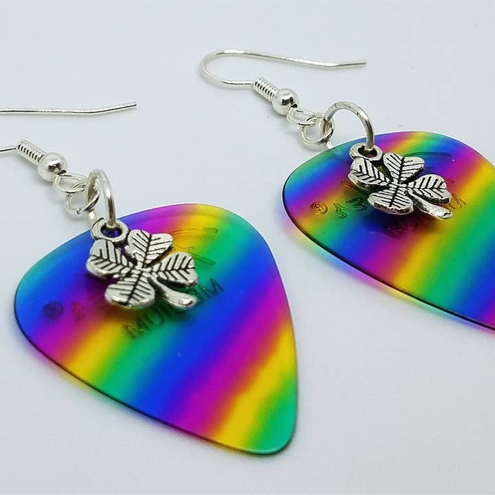 Simply Raevyn - Wholesale Dangle Earrings - Small Shamrock Charm Guitar Pick Earrings5
