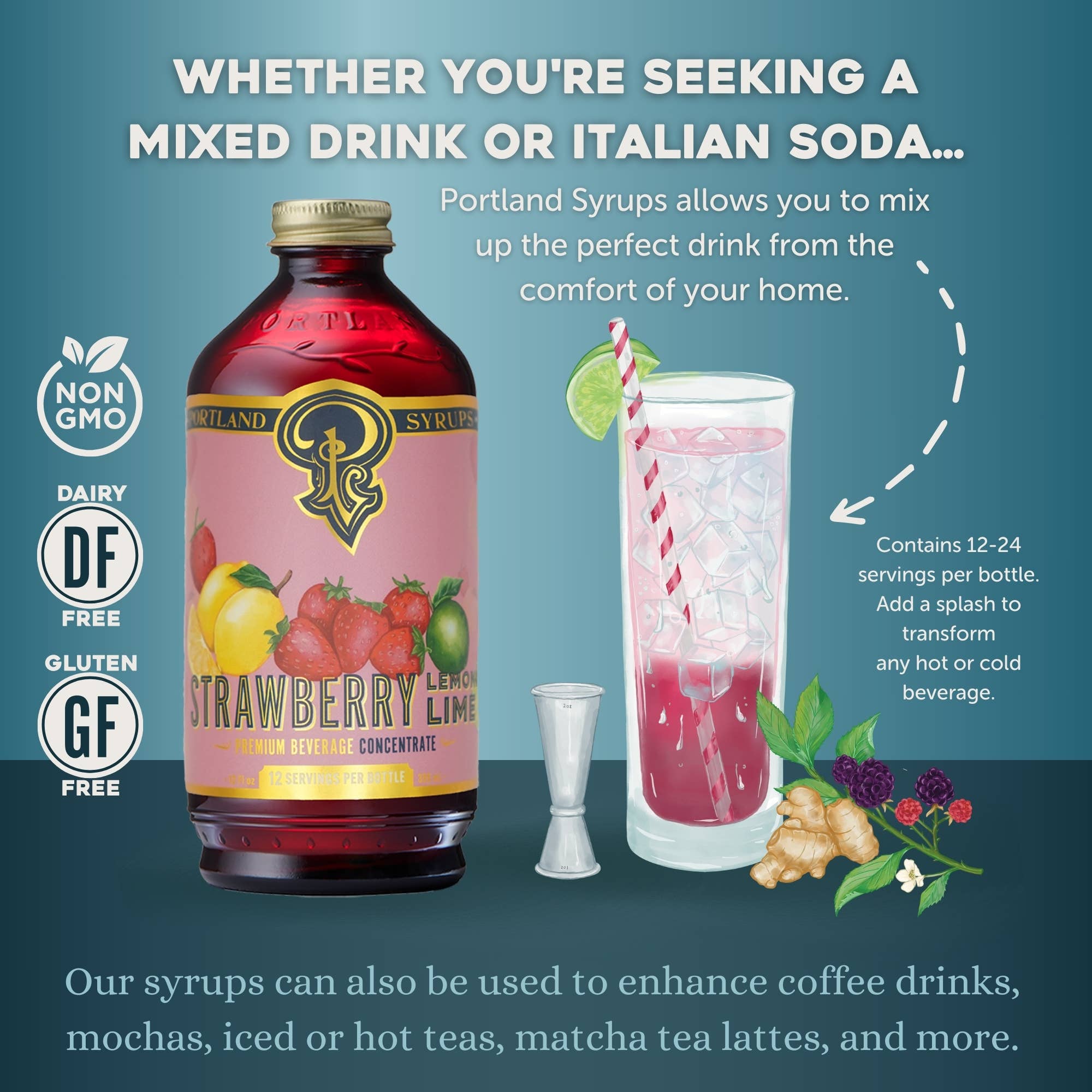 Portland Syrups - Wholesale Cocktail Mix/Syrup - Strawberry Lemon Lime Syrup 12 oz - cocktail / mocktail mix3