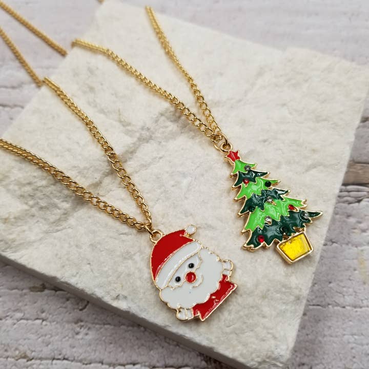 Santa & Christmas Tree Pendant Necklace for wholesale by Treasure Wholesale