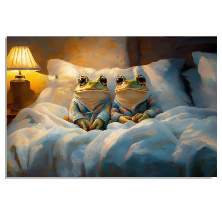 Frogs in Pajamas at Bedtime Scene Flat Rolled Canvas for wholesale by Art Paradise Studios