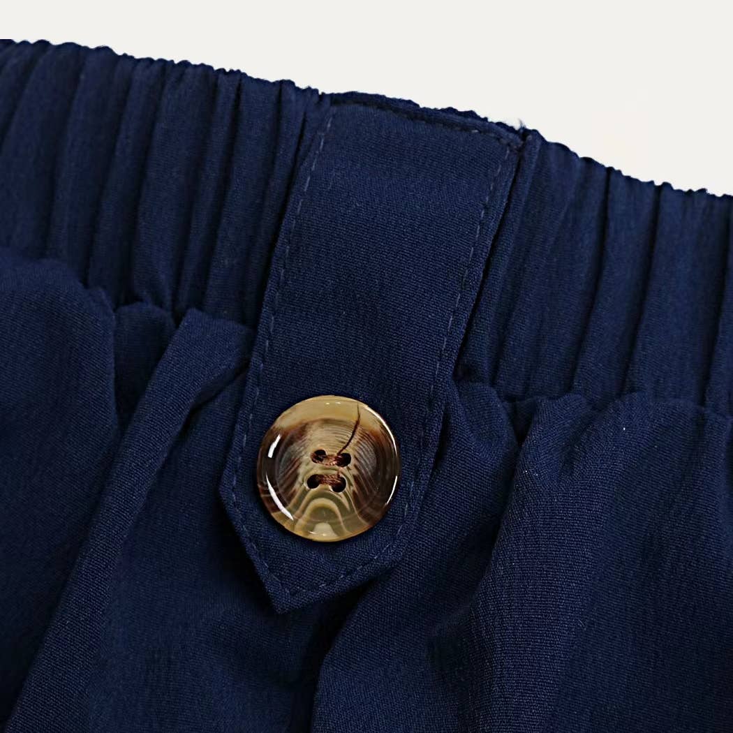 Bleu Marine Pantalon taille haute bleu marine à jambes larges en vente sur Faire4