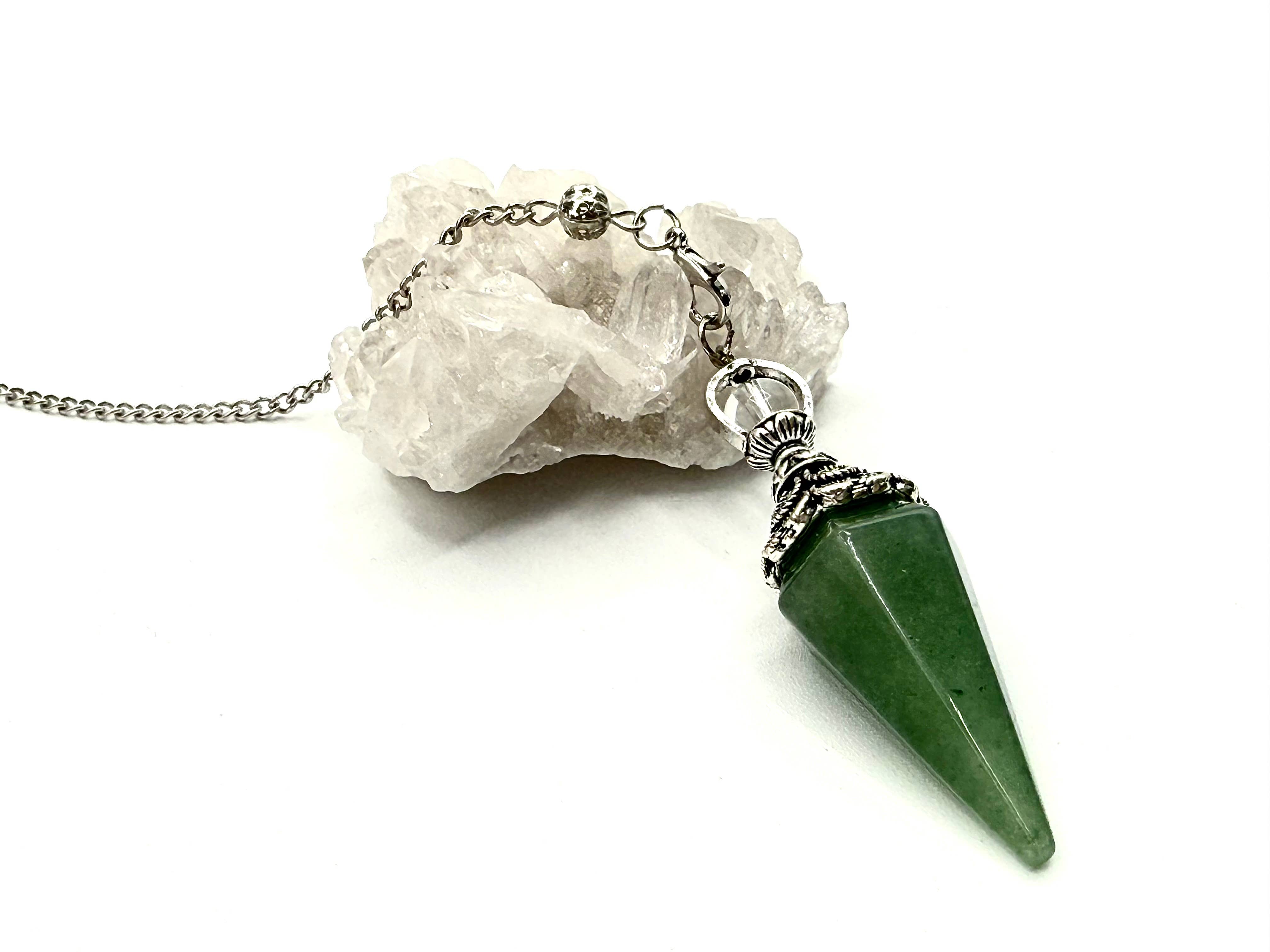 Meraki Gemstones - Wholesale Pendulum Board - Green Aventurine Double Cap Pendulum with Silver Plate Chain5