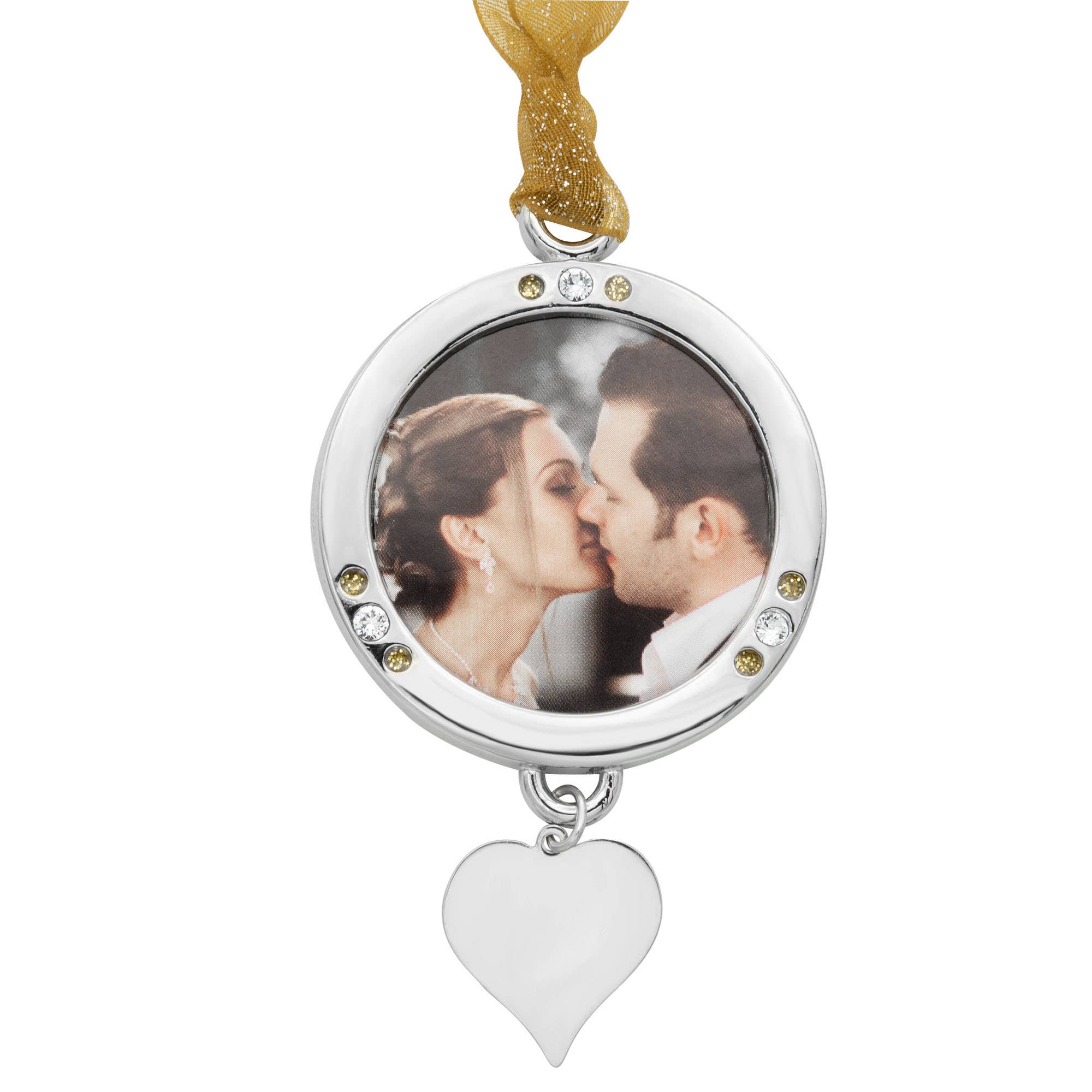 Gloria Duchin – Großhandel Verzierung – Silvertone runder Fotorahmen mit gravierbarem Herzanhänger2
