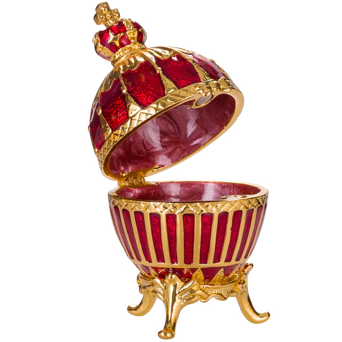 danila-souvenirs - Venta al por mayor Joyero/organizador de joyas - Joyero Faberge en forma de huevo acanalado con corona imperial roja2