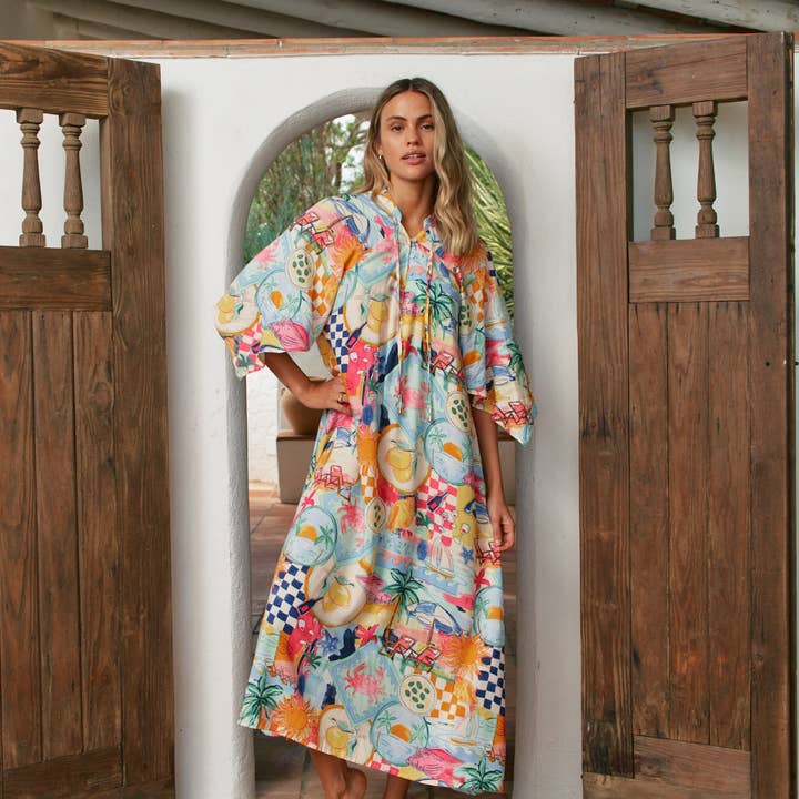 Abito lungo maxi Santa Maria con stampa, ispirato al kaftano per la vendita all'ingrosso da parte di Jaase