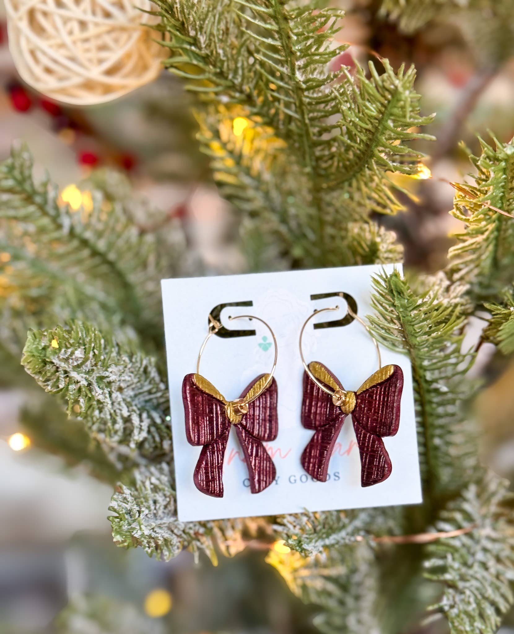 Anam Cara Clay Goods - Wholesale Dangle Earrings - Sparkle Bow Hoops-Polymer Clay Earrings8