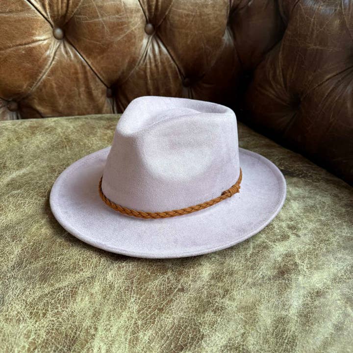 Queens INC - Wholesale Hat Accessory - Women's - Stiff Brim Rancher in Suede Hat W/ Braided Suede Belt18
