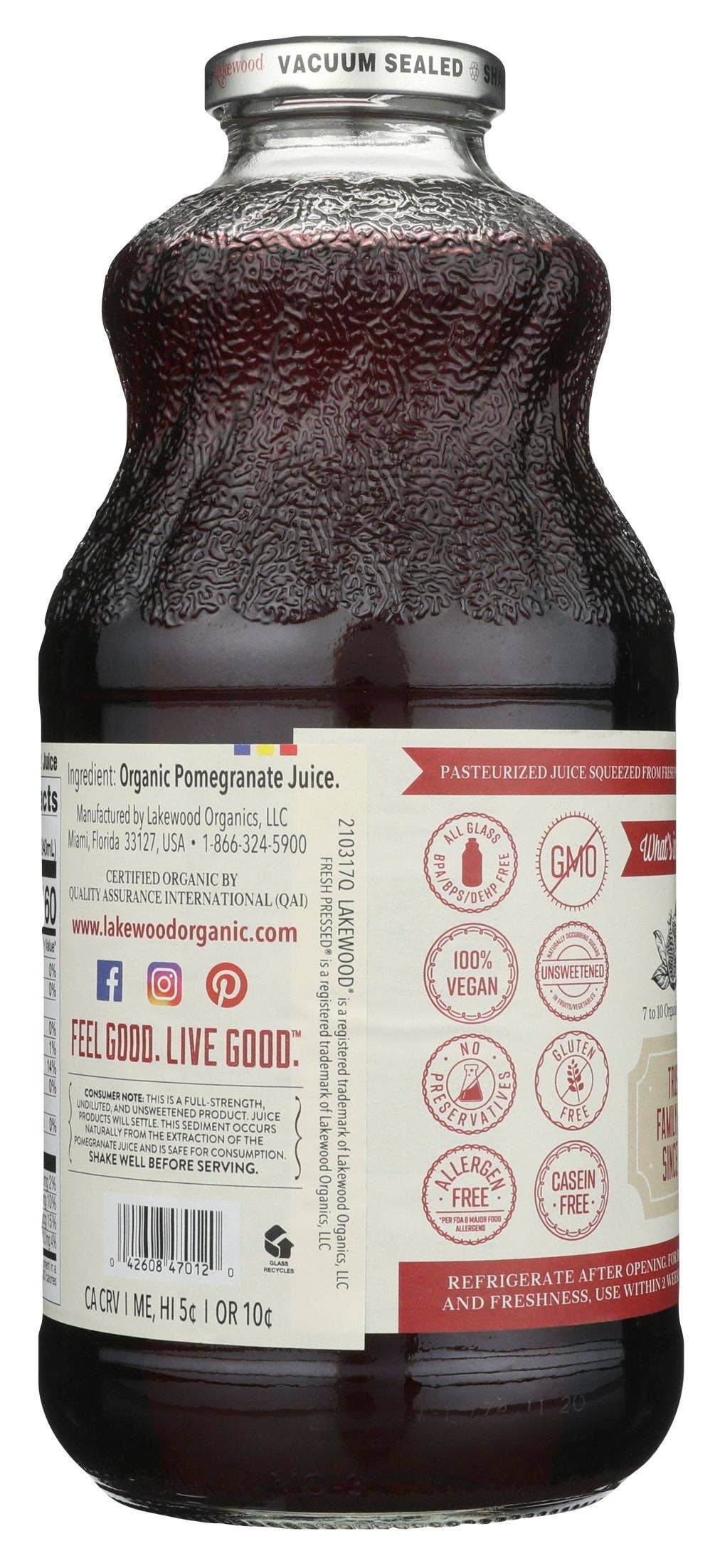 Everyday Supply Co - Wholesale Fruit Juice - LAKEWOOD JUICE POMEGRANATE PURE ORG - Case of 61
