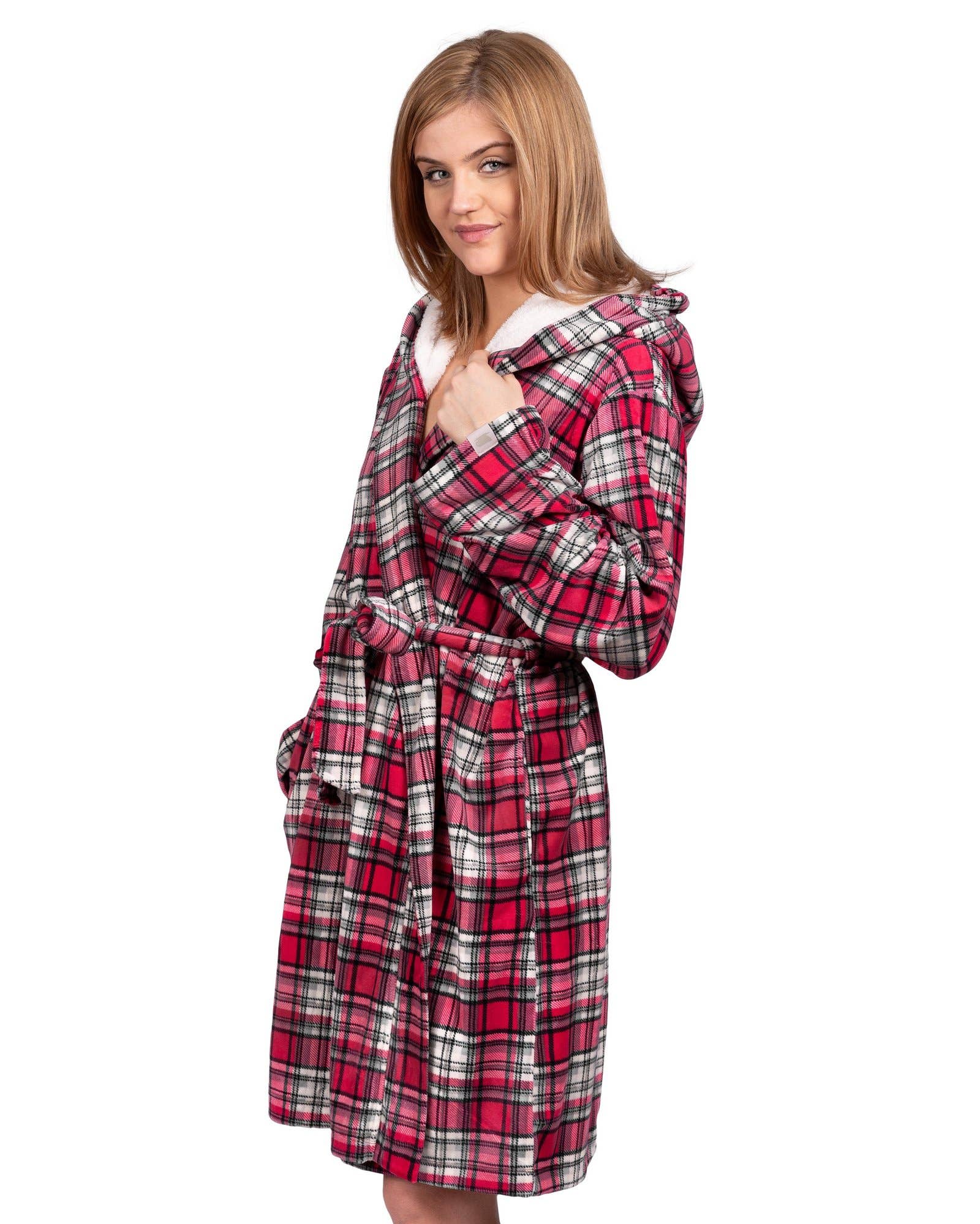 LATTELOVE – wholesale Robe – Women's – Coffee Shoppe Micropolar Fleece Print Plaid Lounge Robe0