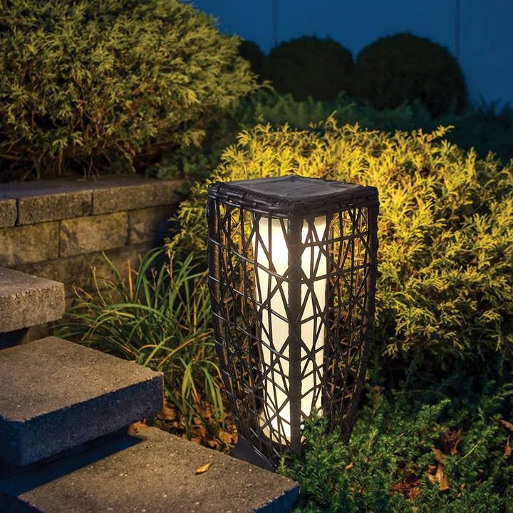 BROWN Outdoor 19" Solar Powered Lantern With Rattan Weaving-Floor Lamp for wholesale on Faire