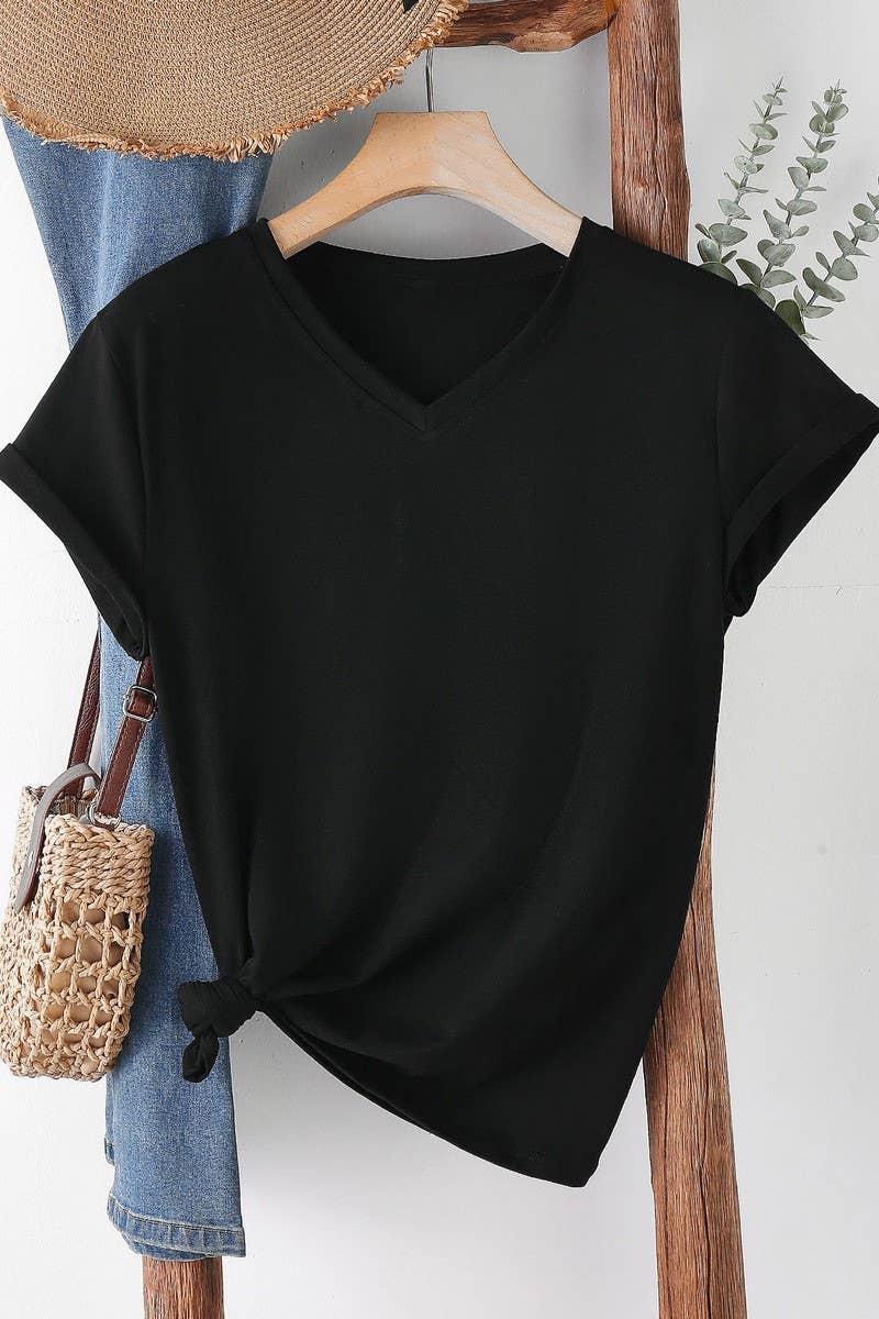 NINEXIS - Wholesale T-Shirt - Women's - CWTTS1544_V-NECK FASHION SIMPLE SOLID COLOR SHORT SLEEVES5
