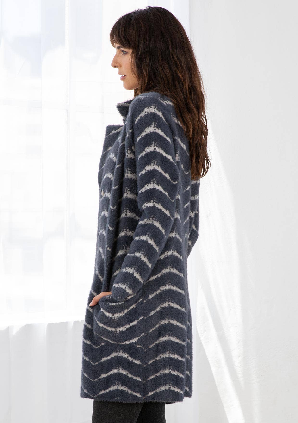 Lovestitch - Vente Cardigan – femme - Cardigan boutonné en jacquard à chevrons duveteux21