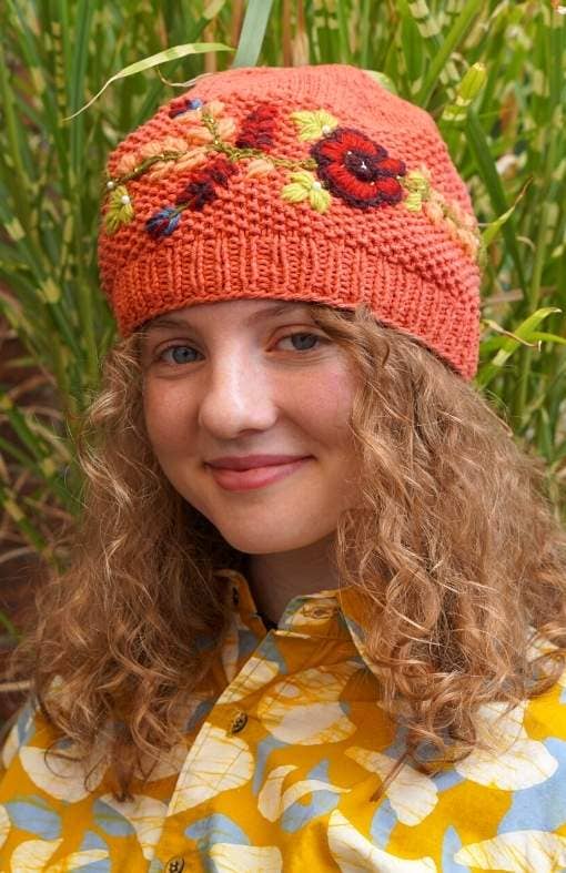 Ganesh Himal Trading - Wholesale Beanie - Women's - Cotton Knit Hat w/Flower Embroidery, fleece lined3