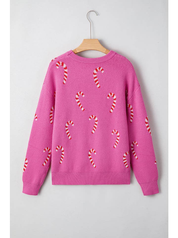 PRETTY BASH - Wholesale Knit Sweater - Women's - Christmas Candy Cane Drop Shoulder Sweater6