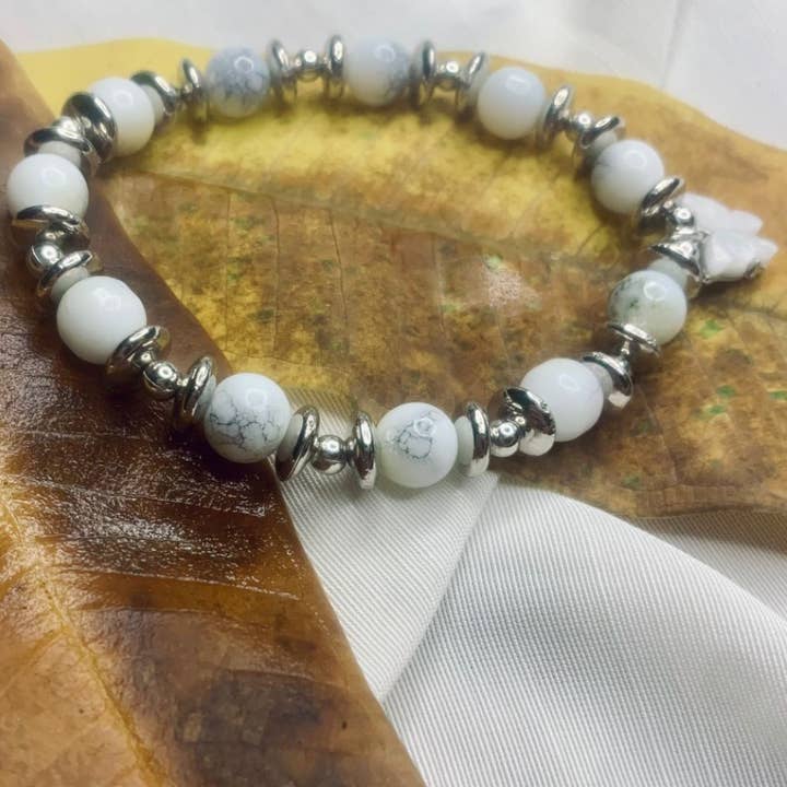 Dalmatian Jasper Bead Bracelet with Silver Spacers, Spotted for wholesale by Hadi Craft