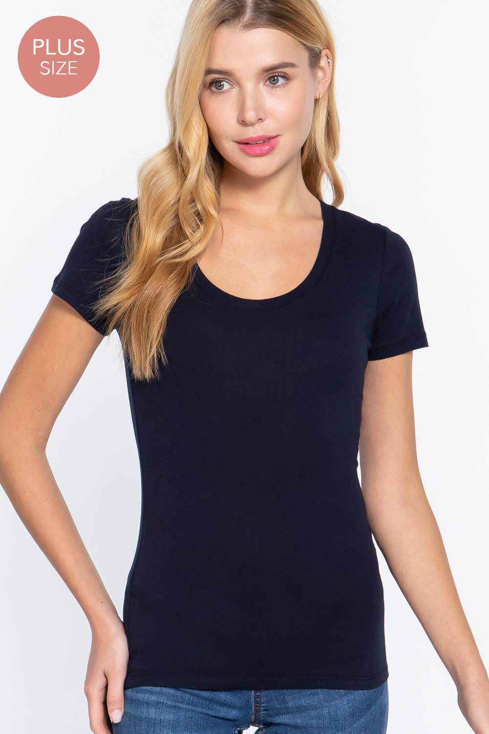 Active Basic | Active USA - Vente T-shirt – femme - [GRANDE TAILLE] Haut à manches courtes en jersey de coton à encolure dégagée40