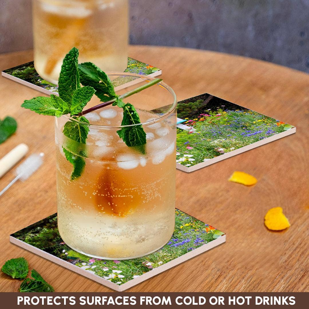 3dRose - Vente Sous-verre - 3dRose, États-Unis, Oregon. Cannon Beach. Jardin avec nichoir blanc au toit bleu, Dessous de verre2