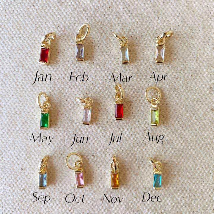 GoldFi - Wholesale Individual Charm/Pendant - 18k Gold Filled Baguette Birthstone Charm