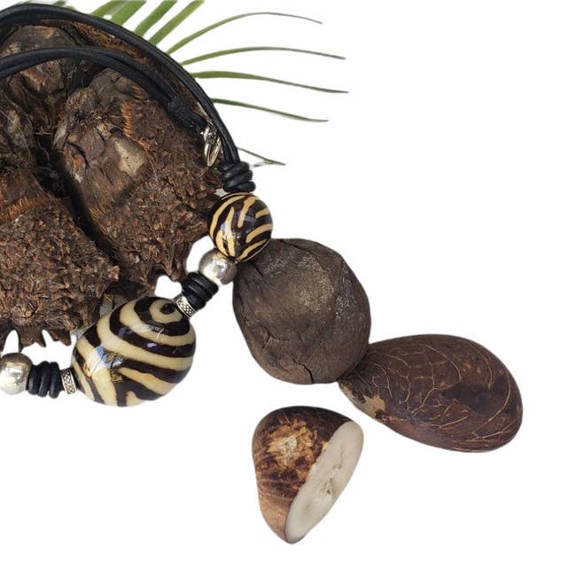 Animal Print Tagua Nut Choker - Black/White for wholesale by Organic jewelry by Allie